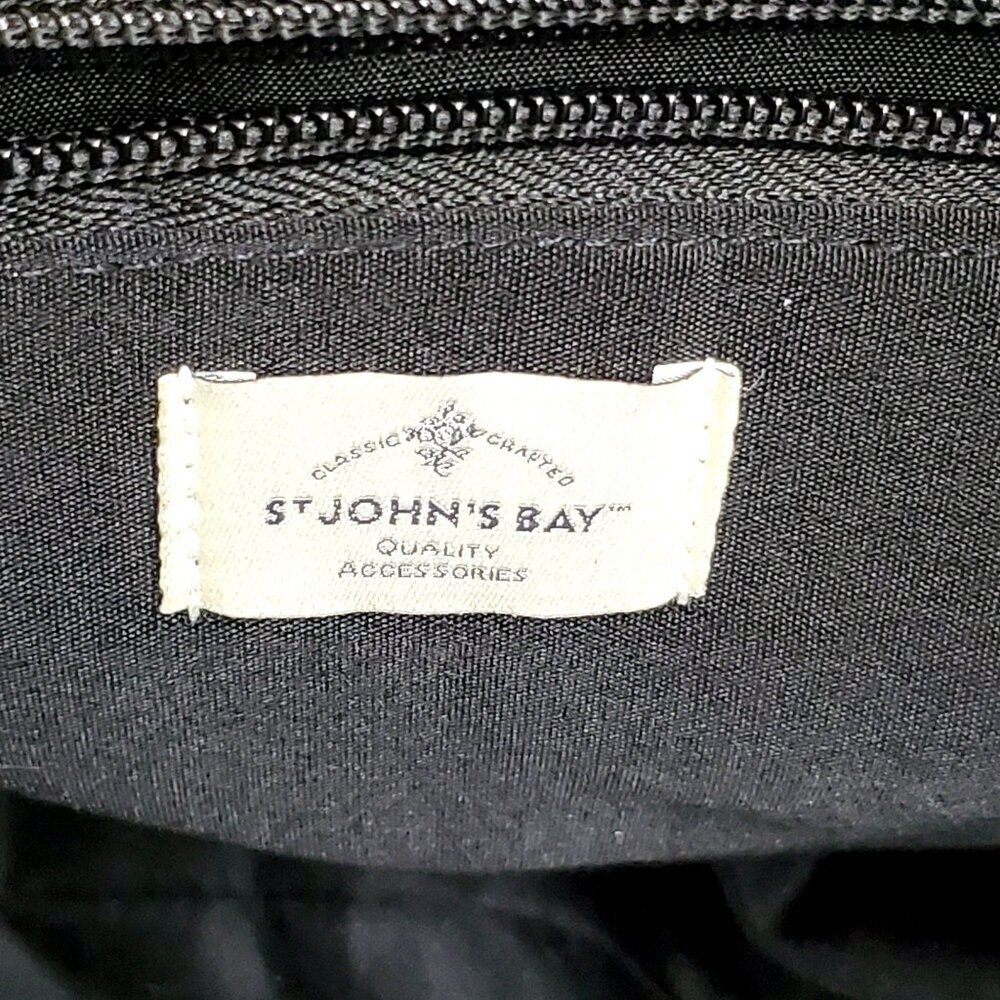 St. Johns Bay Black Faux Leather Tote Bag With Braided Handles & Tassel Accent - Picture 5 of 13
